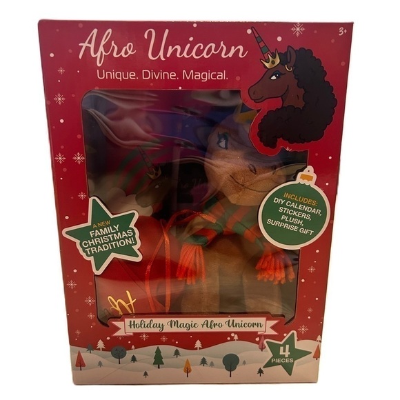 Afro Unicorn Holiday Tradition Plush NEW Calendar Stickers & Gift - Picture 2 of 6